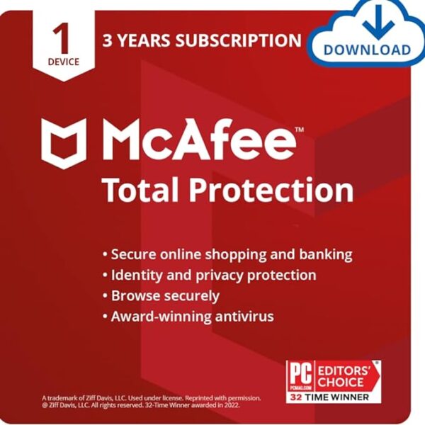 McAfee Total Protection (Global Product) | 1 Device, 3 Year | PC/Mac/Android/iOS