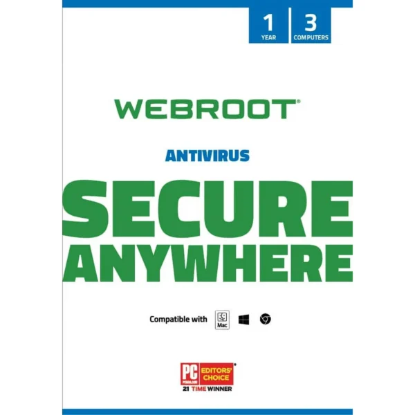 Webroot Antivirus Software for 3 Devices, 1 Year Subscription