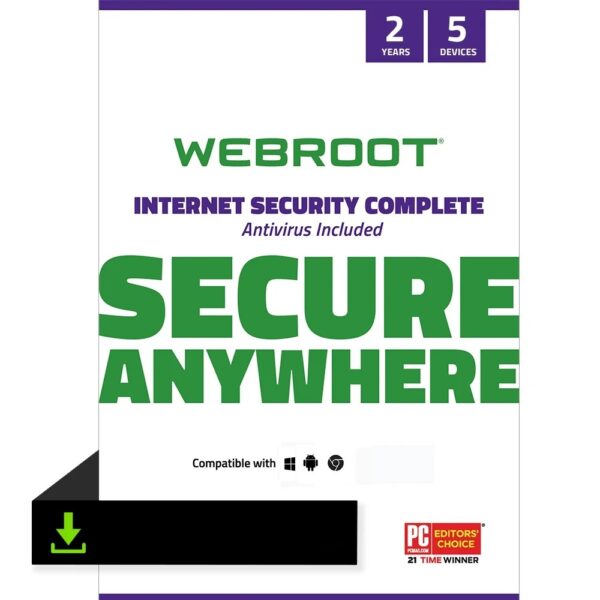 Webroot Internet Security Complete with Antivirus Protection for 5 Device, 2 Year Subscription – Windows/Chrome/MacOS/Android/Apple iOS