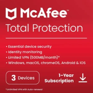 McAfee Total Protection (Global Product) | 3 Devices, 1 Years |  PC/Mac/Android/iOS