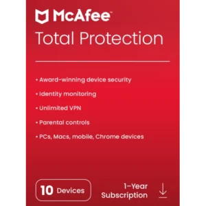 McAfee Total Protection (Global Product) | 10 Devices, 1 Years | PC/Mac/Android/iOS